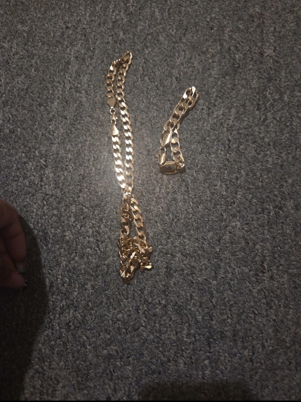 24KGold FINISH STAINLESS STEEL Figaro Chain Necklace and Bracelet Set NO TARNISH